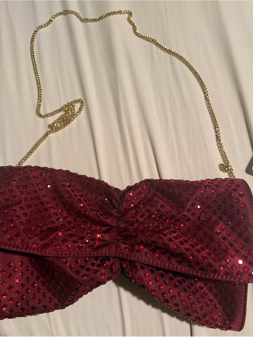 Paris Hilton Red Rhinestone Embellished Shoulder Bag with Gold Chain